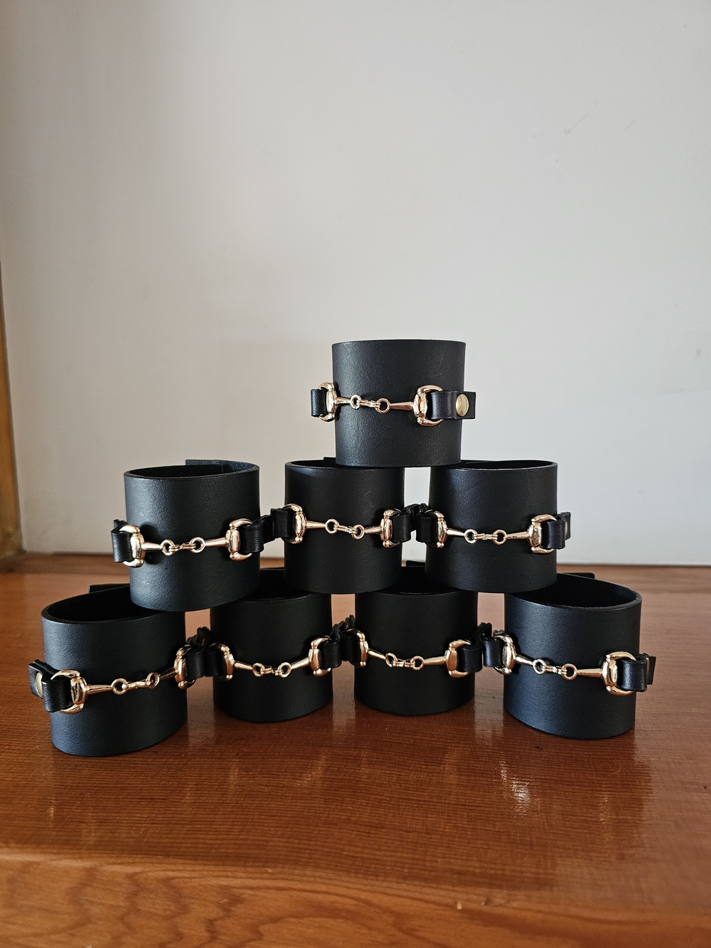 Black Leather Napkin Rings with Horse Bit Accent - Made In BC